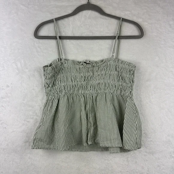 American Eagle Top Womens Medium Green Seersucker Halter Sleeveless Top Smocked - Picture 8 of 10